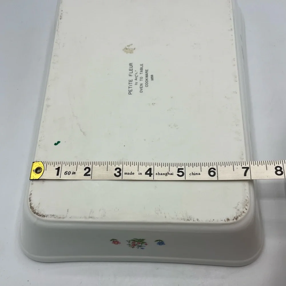 Andrea By Sadek Floral Rectangular Dish - White with Green Trim